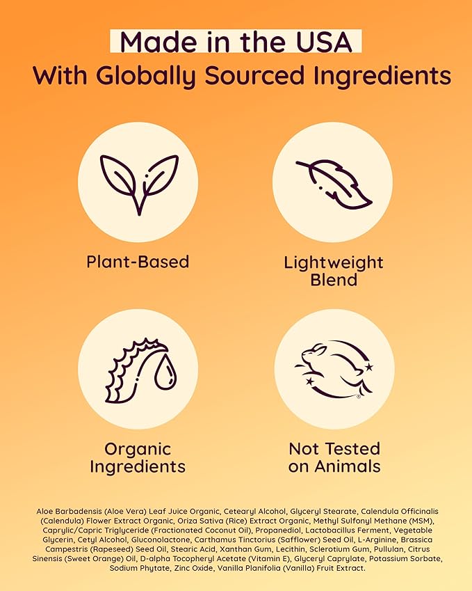 Calendula Cream with Organic Aloe Vera - Baby Calendula Cream for Face and Body - Healing After Sun Kids Lotion for Sunburn Relief and Soothing Minor Skin Conditions (Light Citrus Vanilla)