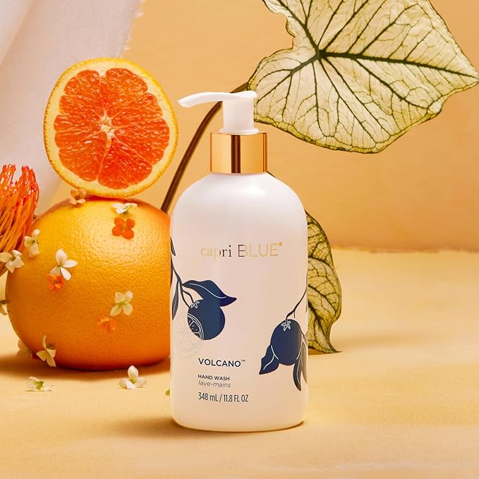 Capri Blue Hand Wash Soap – Flora Edit Collection – Cleansing Liquid Hand Soap Infused with Plant-Based Glycerin – Skin Care – Notes of Juicy Tropical Fruits & Sugared Citrus (Volcano, 11.8 fl oz)