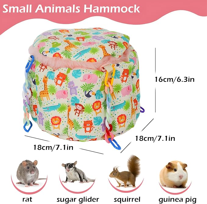Rat Hammock for Cage, Warm Sleeping Nest Bed with Privacy Cover | Hanging Rat Bed with Adjustable Chain Links, Thick Soft Cotton, Fits 1-2 Rats & Sugar Gliders to Cuddle, Great for Winter