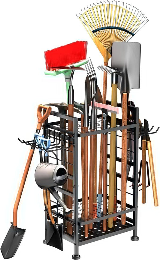 3 Tier Garden Tool Organizer, Garage Storage and Organization, Metal Yard Tools Storage up to 78 Tools, Heavy Duty Garden Tool Organizer for Garage, Yard, Patio, Shed, Indoors and Outdoors, Black