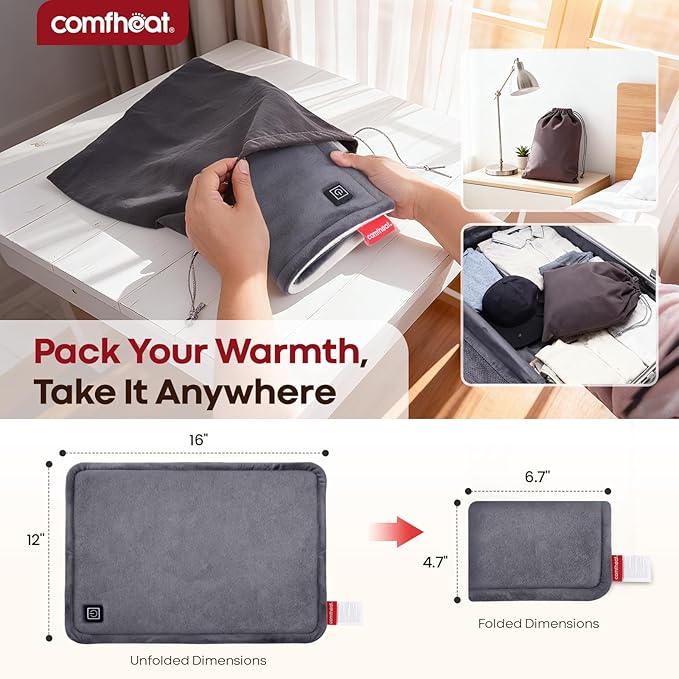 USB Heating Pad for Travel Warmth Outdoors, 5V Small Heated Pad FSA Eligible HSA Non-Rechargeable Heat Therapy for Pain Relief Abdomen Cramps, 3 Heat Settings & Auto Off (16"x 12") Gray