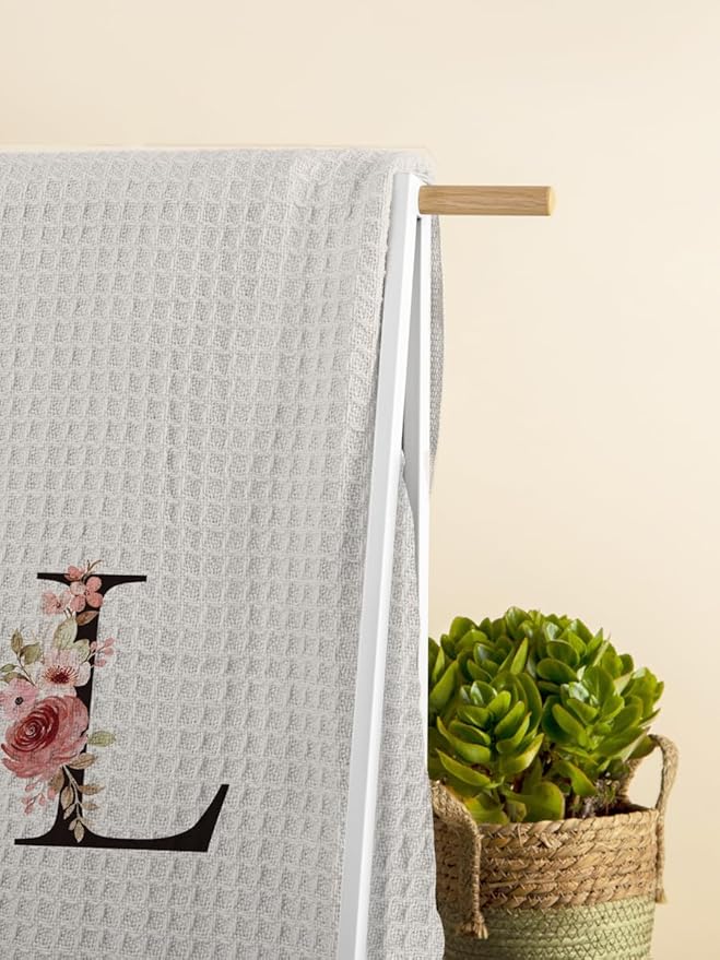 Kitchen Towel, Mode Monogram Letter L Kitchen Towels Dish Towel for Kitchen Dinning Bathroom, Kitchen Towel and Dishcloths Sets, Waffle Kitchen Towel 16×24 Inches, DS106