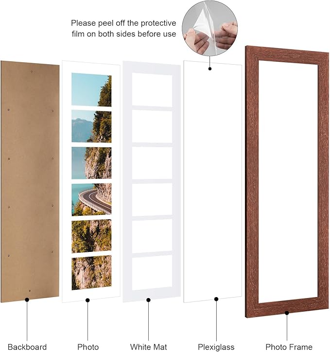 8x26 Picture Frame Display 6 opening 4X6 Picture Frame Collage,Multi Photo Frame with Mat,Plexiglass,Wall or Tabletop Decor,Walnut Wood Grain