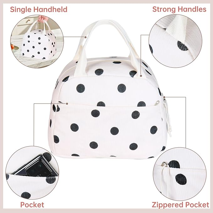 Lunch Bag for Women Men Girl,Large Cute Corduroy Lunch Tote Bags - Reusable Insulated Lunch Box for women with Handle, Leakproof WaterProof Design for Office, School, Work,Picnic.