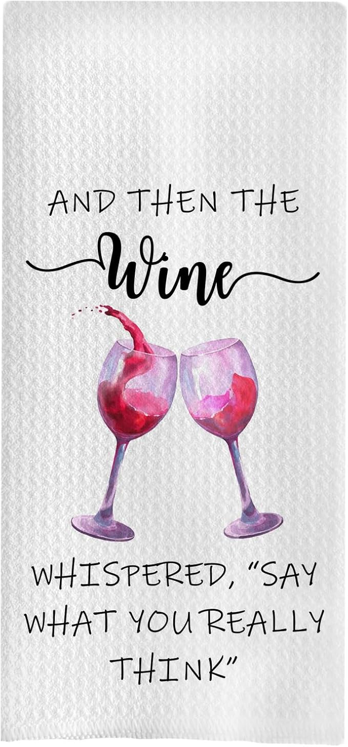 Wine Lovers Kitchen Towels - Funny Wine Gifts Decorative Waffle Dish Towels, Hand Tea Towel (16×24 Inches)
