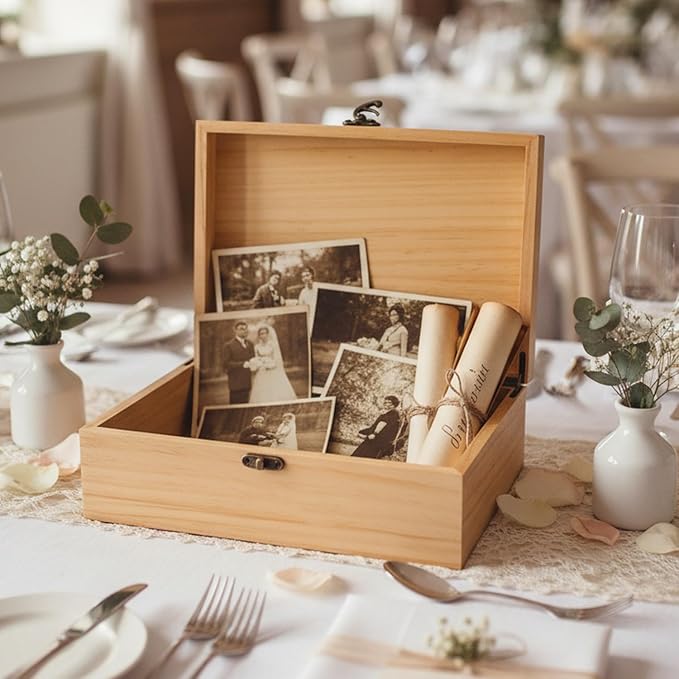Personalized Large Wooden Keepsake Box with Pine/Walnut, Custom Memory Box for Wedding Gifts, Personalized Gifts for Women/Wife/Couple, Keepsake Storage Decorative Wood Box for Wedding