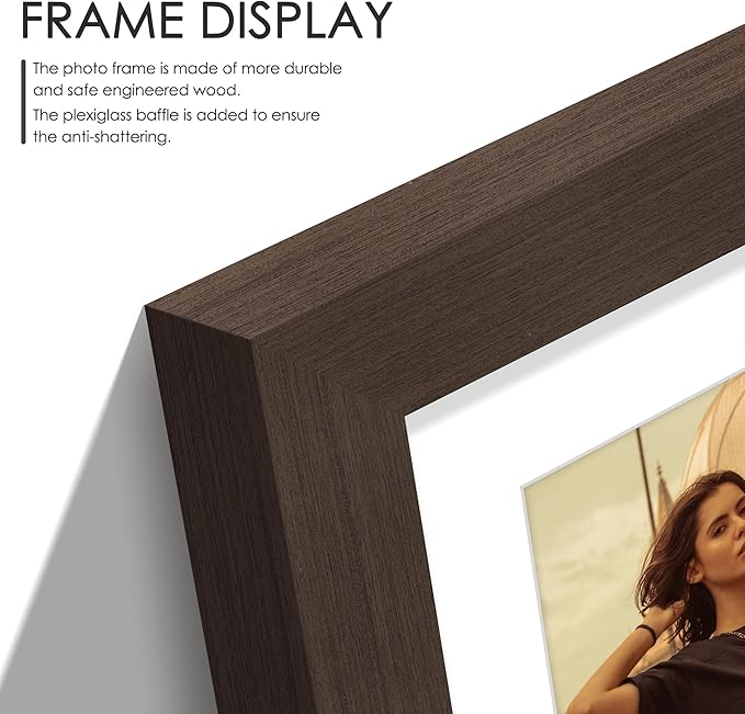 8x16 Collage Picture Frame,5x7 Collage Picture Frame Displays Three 5x7 inch Photos, or 8x16 (Without Mat) for Available Horizontal Wall Mounting Display and Vertical, Walnut.