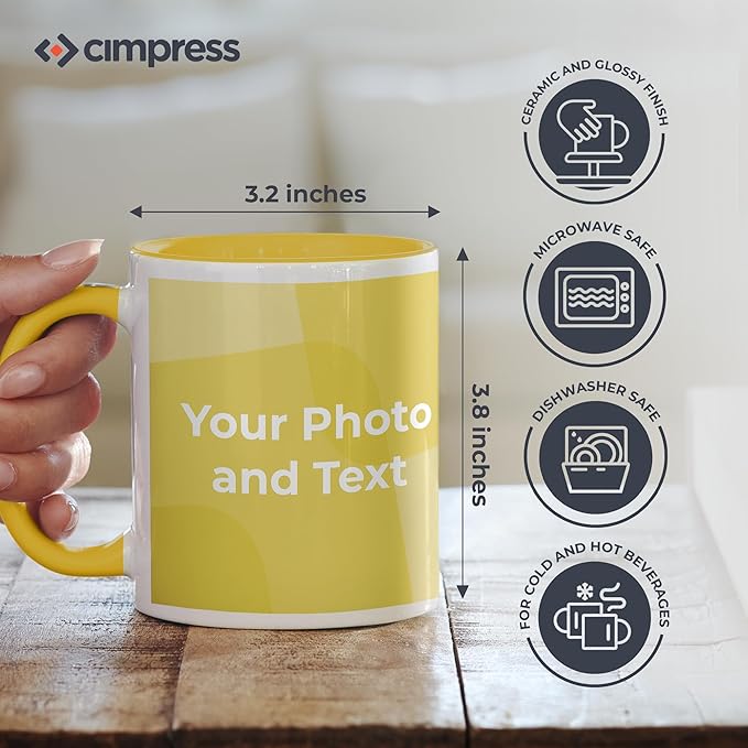 Personalized Mug, Custom Ceramic Mug with Photo and Text, 11oz, Pack of 5, Glossy Coffee Cup, Perfect for Christmas, Secret Santa or as Holiday Gift for Family or Friends, White/Yellow