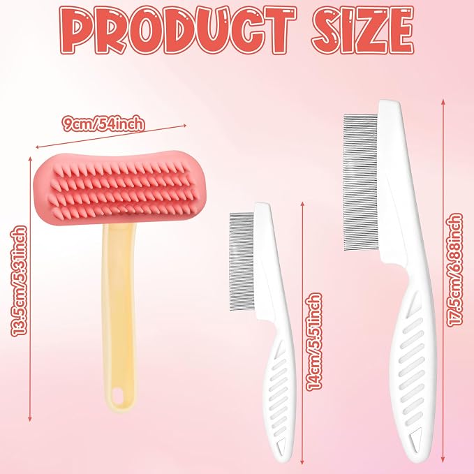 3Pcs Rabbit Brush Bunny Grooming & Flea Comb, Practical Animal Brush for Groomings, Soft Silicone Small Animal Massage Comb, Bunny Grooming Kit Suitable for Cats Puppies & Other Pets