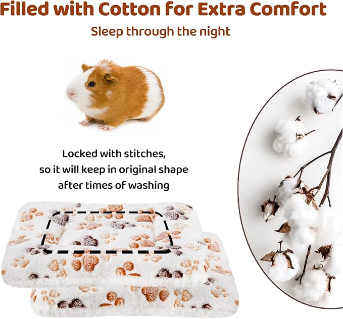 Amakunft 2 Pcs Guinea Pig Bed Mat Washable, Rabbit Winter Bed Pad for Indoor, Warm Small Animal Bed Mattres, Fleece Sleeping Pad for Bunny, Rat, Hedgehog, Sugar Glider, Chinchilla (Paw, Medium)