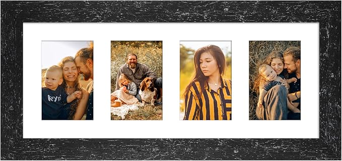 8x20 Picture Frame Display 4 opening 4X6 Picture Frame Collage,Multi Photo Frame with Mat,Plexiglass,Wall or Tabletop Decor,Black Wood Grain