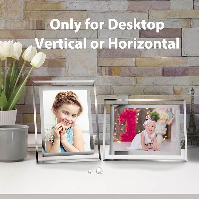 5x7 Picture Frames Silver - Set of 4, HD Real Glass 5 by 7 Photo Frame Mirrored Edge Great Gift, for Tabletop Display, Wedding Birthday Christmas Day Gifts (5 x 7, Silver)