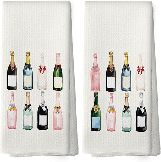 Champagne Lover Kitchen Towels Set of 2, Champagne Accessories Home Bar Bathroom Decor, Champagne Gifts for Women, Cocktail Gift Bachelorettes Decorative Tea Towel Dish Towels 16x24 Inch