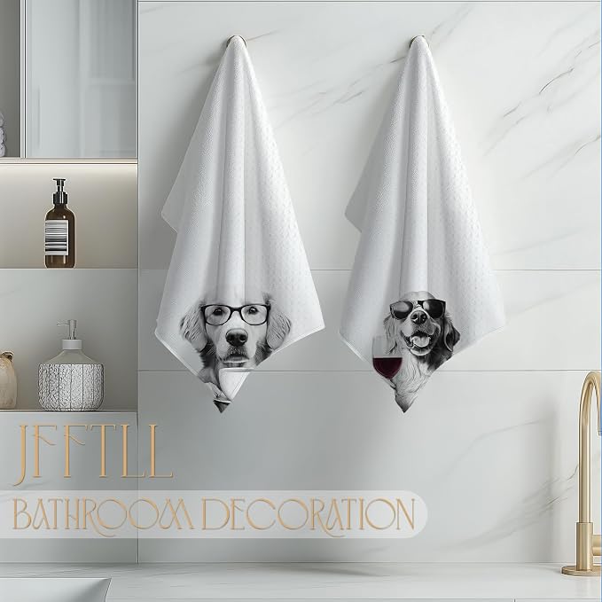 Funny Golden Retriever Kitchen Towels Set of 2, Funny Kitchen Decor, Coffee Station Wine Bar Decor, Golden Retriever Owner Gift Hand Towel, Dining Room Decorative Towel Dish Towels 16x24 Inch