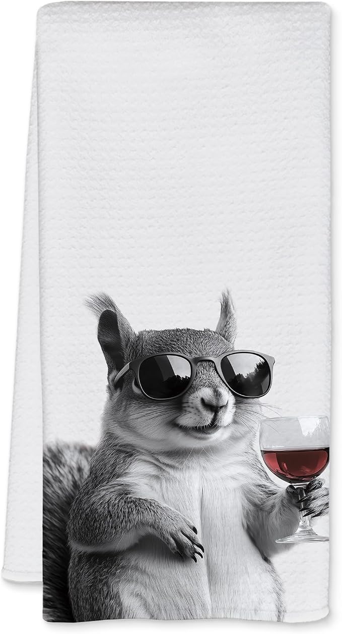Squirrel Decor Kitchen Towels, Squirrel Gift Dish Tea Towel for Kitchen Decor, Bar Towels for Bartender, Wine Lover Gifts, 16x24 Inch