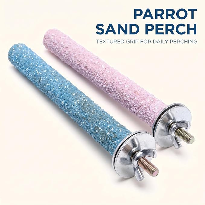 2 Pcs Bird Perch Stand Toy,Random Bird Perch Stand Toy Wood Parrot Grinding Claw Sticks Sanded Cage Toy for Parakeets Finches Parakeet Toys, Sanded Surface Cage Accessories for Parakeets Finches