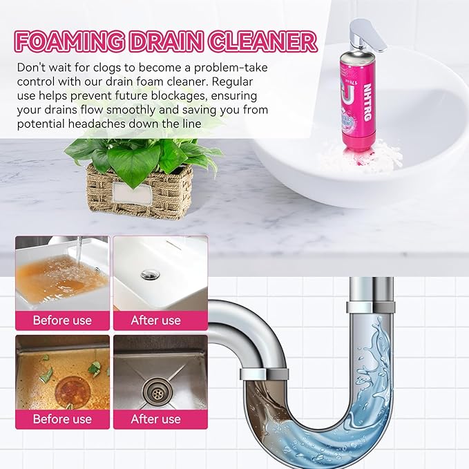 Foaming Drain Cleaner, Sink Cleaner and Deodorizer, Drain Clog Remover for Kitchen Sinks, Tubs, Shower Drains (3 Pcs)