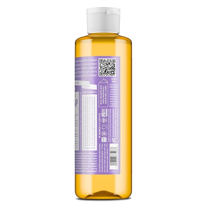 Dr. Bronner's Magic Soap-Pure-Castile Liquid Soap (Lavender, 8 ounce)-Regenerative Organic Certified Oils, 18-in-1 Uses: Body, Hair, Laundry, Pets & Dishes, Concentrated, Vegan, Non-GMO