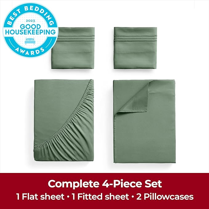 Mellanni Extra Deep Queen Sheets - 4 PC Iconic Collection Bedding - Hotel Luxury, Ultra Soft, Cooling Bed Sheets - Wrinkle, Fade, Stain Resistant (Queen, Sage)