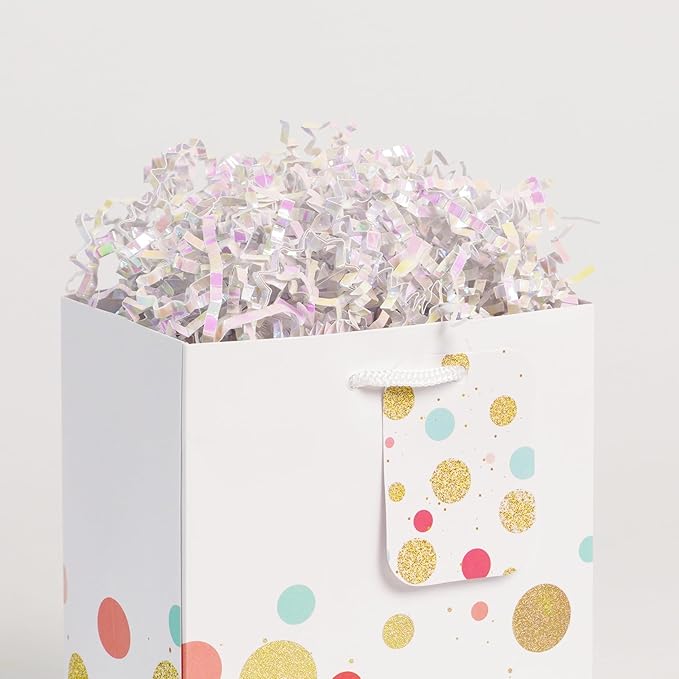 Bobobag - 1LB Crinkle Cut Paper Shred Filler Recyclable Gift Wrap Confetti Raffia Grass Shiny Shred Paper for Easter Baskets Filler Creative Eggs Decor(Diamond White)