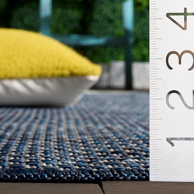SAFAVIEH Washable Rug Outdoor Courtyard Collection - 10' Round, Navy & Grey, Non-Shedding & Easy Cleaning, Ideal for Patio, Backyard, Mudroom (CY8521-36821)