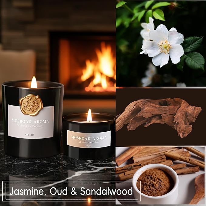 2-Pack Set Sandalwood Scented Candles for Men, Luxury Aromatherapy Candles for Home Scented, Natural Soy Fragrance Black Jar Candles, Gift for Men, Father, Husband