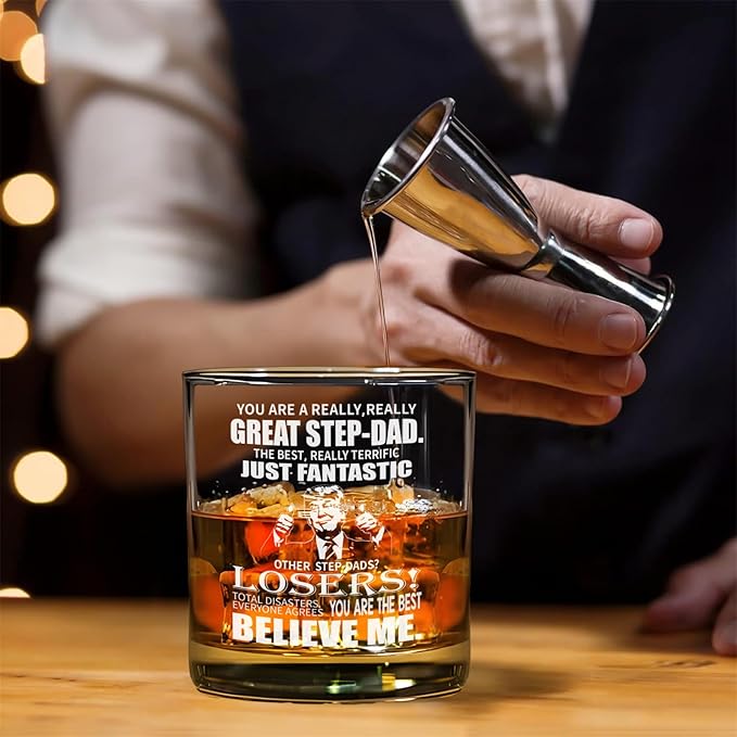 Stepdad Whisky Glass Birthday Gifts for StepDads from Step Daughters 11Oz Whisky Gift Christmas Drinking Glass Presents for Stepdads Wine Glasses from Step Sons