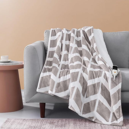 VENTIMI Electric Blanket Heated Throw, 62" x 84" Heated Blanket with 9 Heat Levels & 2 to 10 Hours Auto Off, Fast Heating Blankets with ETL & FCC Certification, Beige
