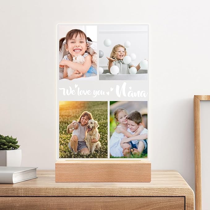 Custom Picture Frame with Photo, Personalized Photo Frame with Night Light, Customized Photo Frames, Personalized Birthday Gifts for Girls, Boys, Kids