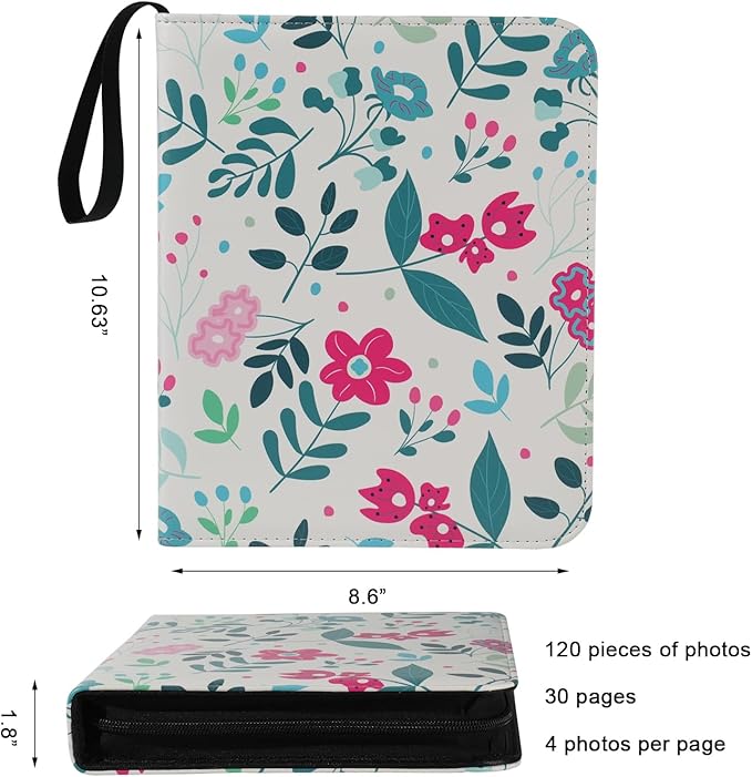 Photo Album 4x6 Pictures,120 Pockets Binder Premium Vegan Leather Cover for Family Wedding Anniversary Baby Kids Vacation. (Modern Floral)