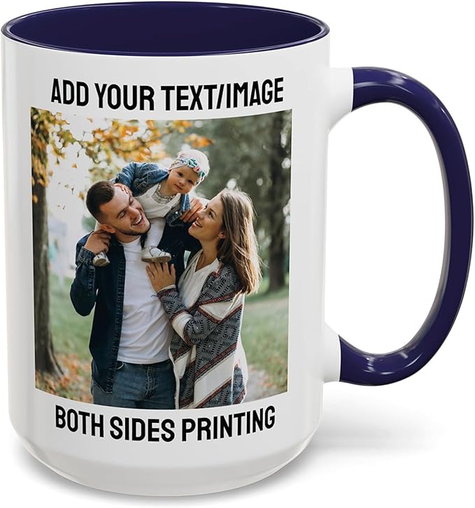 Custom 15oz Blue Coffee Mug Design Personalized Ceramic Coffee Cup with Photo Text Logo Taza Personalizadas Customized Gifts for Birthday Anniversary Wedding Love Family Novelty Blue Cup Two Sides