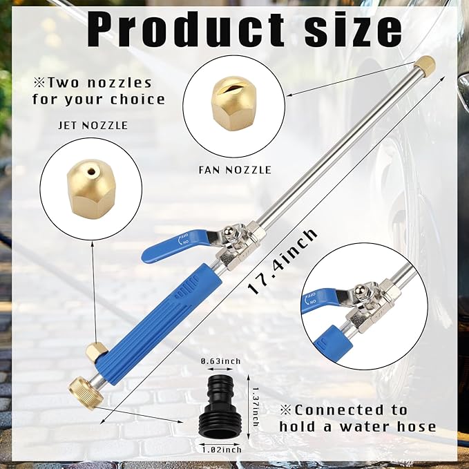 Jet Nozzle Pressure Washer Hose Attachment,Power Washer Wand Hose Nozzle Hydro Jet Garden Gutter Window Car Cleaning Tool Blue