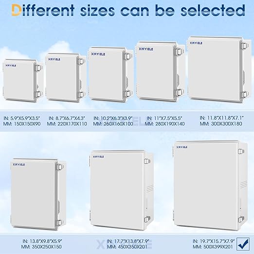 Waterproof Outdoor Project ABS Plastic Junction Box IP67 Weatherproof Dustproof Enclosure with Hinged Cover, Mounting Plate,Wall Brackets for Power Project (Grey,19.7"x15.7"x7.9")
