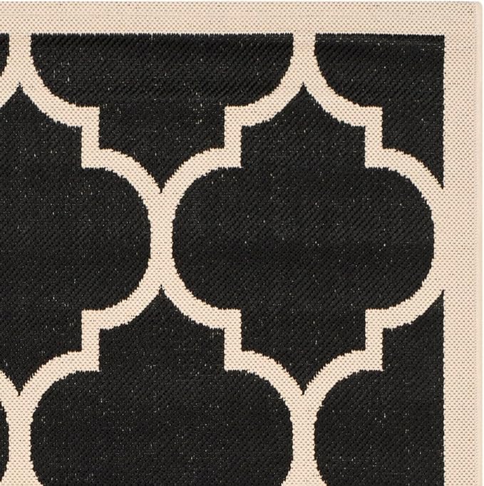 SAFAVIEH Washable Rug Outdoor Courtyard Collection - 4' x 5'7", Black & Beige, Non-Shedding & Easy Cleaning, Ideal for Patio, Backyard, Mudroom (CY6914-266)