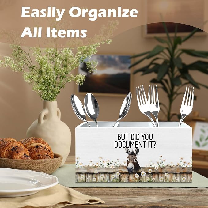 DILSJ Inspirational Donkey Pen Pencil Holder Organizer for Desk, Donkey Gifts for Women, But Did You Document It Wooden Box Signs for Home Office Desk Tabletop Decoration