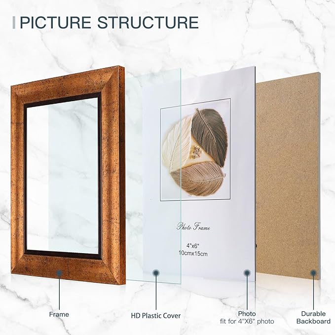 XUANLUO 4x6 Picture Frames Set of 4 Rustic Retro Photo Frame with HD Plastic Cover for Wall Mount and Tabletop Display Family Friends Wedding Gift