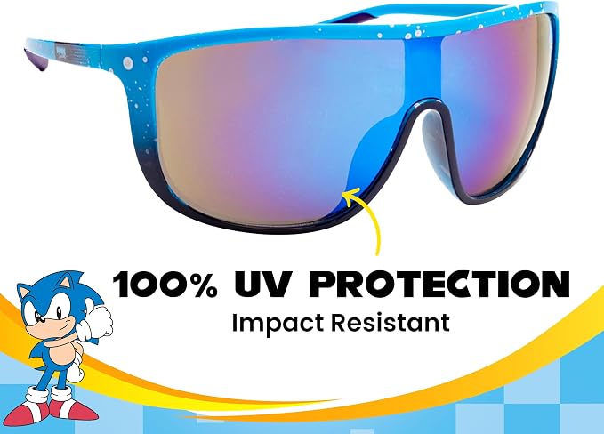ARKAID Sonic the Hedgehog Boys Sunglasses | 100% UV Protection | Official Sega Sonic the Hedgehog Boys Sunglasses | Impact Resistant | Gift Idea | Fits Most Kids
