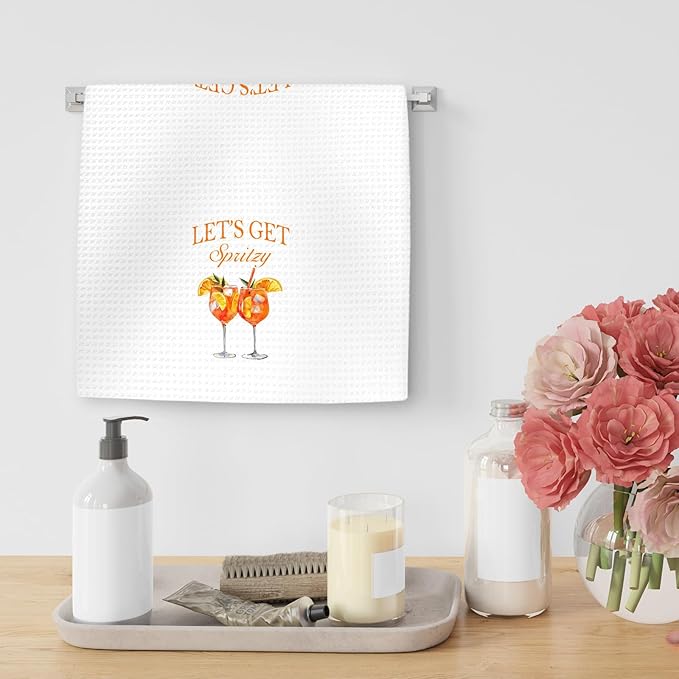Aperol Spritz Decor Kitchen Towels, Aperol Spritz Cocktail Hand Towels, Let's Get Spritzy Dish Tea Towel for Kitchen Home Bar Decorative, Gift for AperolSpritz Lovers Bar Cart Decor, 16x24In