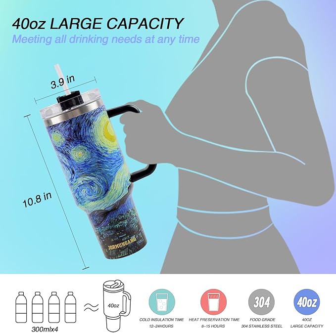 Jormungand 40oz Tumbler with Handle and Straw | Vacuum Insulated Stainless Steel Cup & Water Bottle | Leakproof Lid, BPA-Free, Cup Holder Friendly for Travel | Keeps Drinks Hot & Cold Starry Night 1