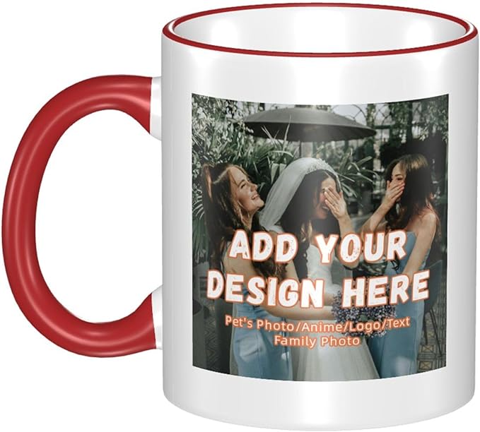 Custom Mugs and Coffee Cups Partial or Full Size Printed Creative Designs Customizable with Your Photos Images Text (Partial, Red)