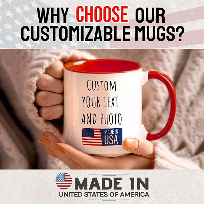 Ship Next Day Custom Mug Design Your Own Photo Text Personalized Picture Gifts for Women Men Customized Gifts Idea Personalized Coffee Mugs 15oz Red Handle