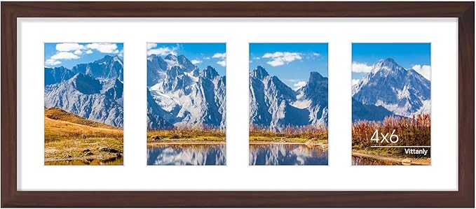 Vittanly 8x20 Collage Picture Frame, Displays 4Pcs 4x6 Pictures with Mat or 1Pcs 8x20 without Mat, Picture Frames Collage Wall Decor for Horizontal or Vertical Display, Brown, 1 Pack