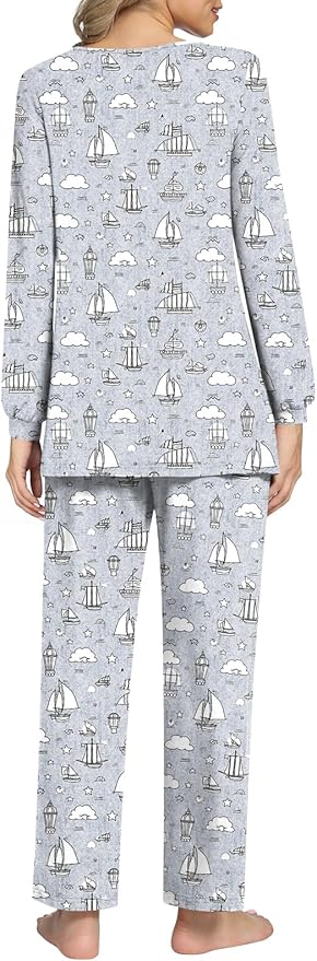 Anyally Women's Plus Size Pajama Sets Ladies Fall Pjs 2 Pieces Lounge Outfits V Neck Long Sleeves Sleepwear with Pockets