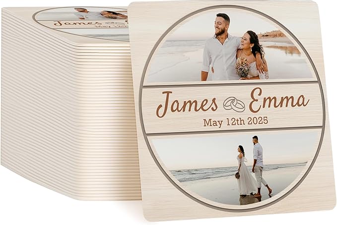 40 Pack Personalized Wedding Coasters, Custom Cardboard Coasters for Drinks with Photo Print and Text, Keepsake Wedding Favors and Gifts for Couples, 4x4 Square, Design 5