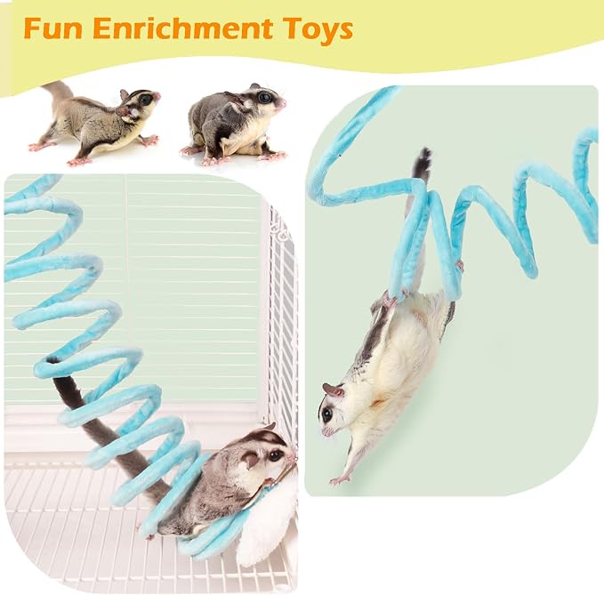 3Pcs Elastic Sugar Glider Climbing Rope Toys, Hanging Cage Accessory | Enrichment Toys Wrapped in Short Plush for Soft Touch & Spring Design Boost Climbing Fun & Build Small Pets’ Climb Strength
