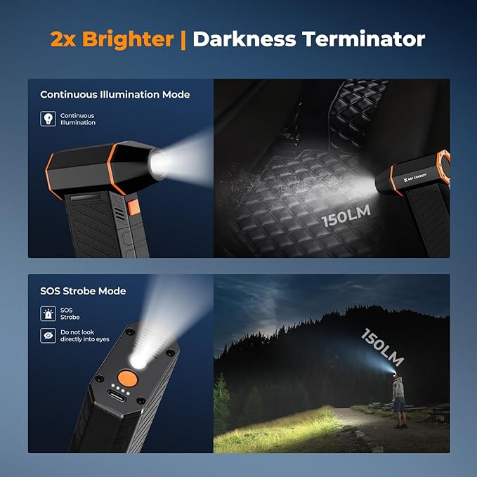 K&F Concept 2-in-1 Magnetic Compressed Air Duster, Electric Air Duster|300000RPM Vacuum Cleaner|3 Gear|Super Wind Power|Rechargeable Brushless Motor|for Computer, Keyboard, Car, Home,Outdoor Cleaning
