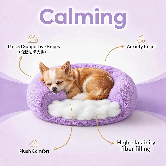 Tiny Dog Bed for Extra Small Dogs for Chihuahua Pomeranian Toy Poodle | 15 Inch Washable Puppy Bed,Soft Faux Fur Calming Donut Bed,Purple