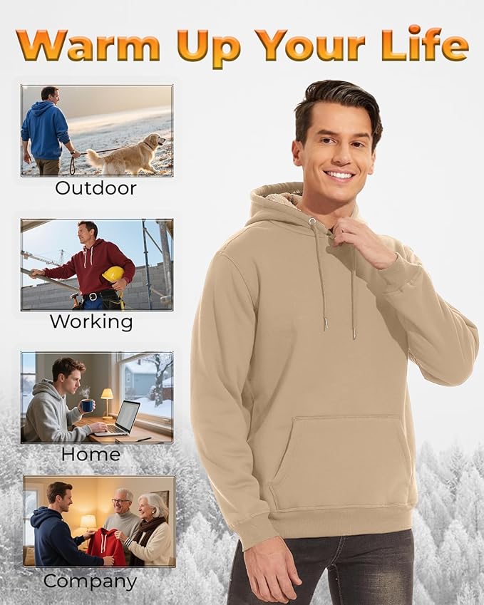 Boladeci Men's Sherpa Lined Hoodie Sweatshirts Heavy Fleece Cotton for Winter Cold Weather
