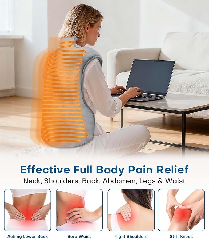 Heating Pad for Back Pain Relief, 22”x 37” Large Electric Heat Pad for Neck, Shoulders & Back, 6 Heat Settings & 4 Auto Shut-Off Timers, ETL Certified, Gifts for Women Men Mom Dad (Gray)