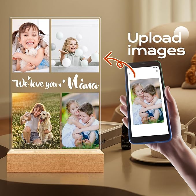 Custom Picture Frame with Photo, Personalized Photo Frame with Night Light, Customized Photo Frames, Personalized Birthday Gifts for Girls, Boys, Kids